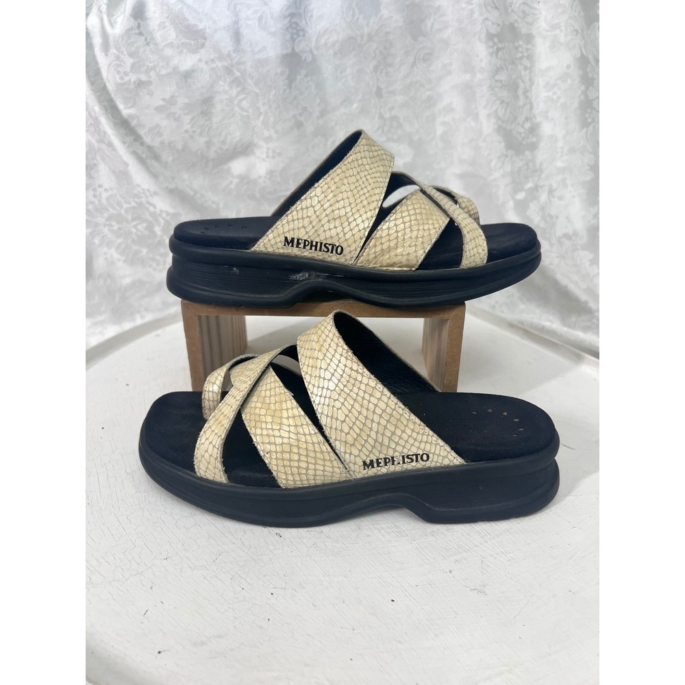 Mephisto Womens Helen Snakeskin Embossed Leather Slide Sandals Beige EU 37 - Picture 4 of 7